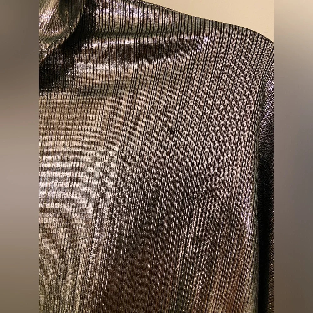 Retrofete Silver Metallic Deep V Ruffle Bodysuit Size XS - Picture 3 of 7